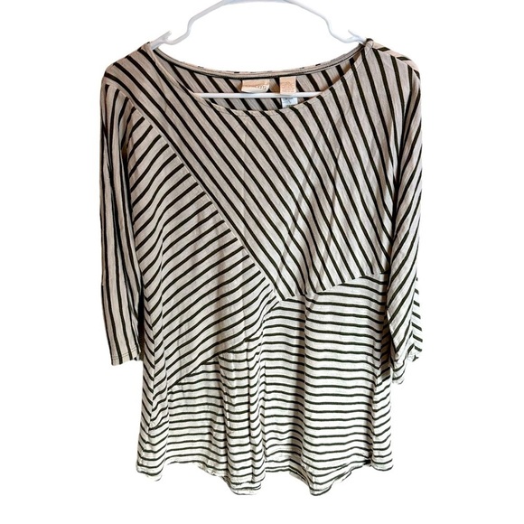 Chico's Perla Striped Top Size Small White Black 3/4 Sleeves - Picture 1 of 3